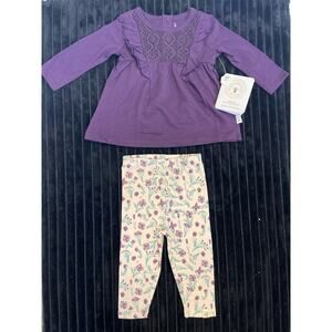 Burt's Bees Baby 3-6M Organic Girls' 2-Piece Ruffled Purple Top & Floral Legging